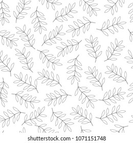 Linear contour style. Leaves on white background. Seamless pattern. Vector Leaf pattern background