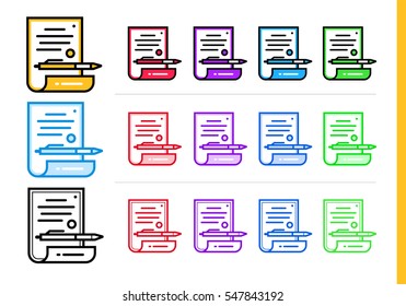 Linear contract icon for startup business in different colors. Vector elements for website, mobile application 