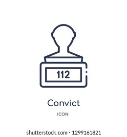 Linear convict icon from Law and justice outline collection. Thin line convict icon isolated on white background. convict trendy illustration