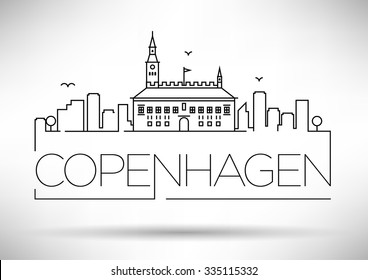 Linear Copenhagen City Silhouette with Typographic Design