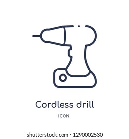 Linear cordless drill icon from Construction tools outline collection. Thin line cordless drill vector isolated on white background. cordless drill trendy illustration