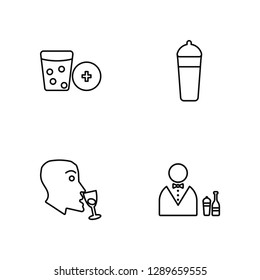 Linear Cork, Wine tasting, Shaker, Bartender Vector Illustration Of 4 outline Icons. Editable Pack Of Cork, Wine tasting, Shaker, Bartender