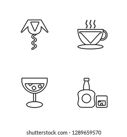 Linear Corkscrew, Whisky, Coffee, Whisky Vector Illustration Of 4 outline Icons. Editable Pack Of Corkscrew, Whisky, Coffee, Whisky