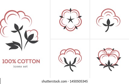 Linear Cotton Icon Set Isolated On White Background.