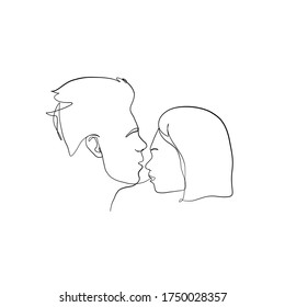 Linear couple in minimal style. One continuous line drawing lovers. Logo couple in love. Silhouette male and female. Vector design for Valentines day, wedding invitations.