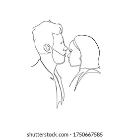 Linear couple in minimal style. One continuous line drawing lovers. Logo couple in love. Silhouette male and female. Vector design for Valentines day, wedding invitations.