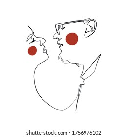 Linear couple in minimal style. One continuous line drawing lovers. Logo couple in love. Silhouette male and female. Vector design for Valentines day, wedding invitations.