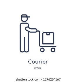 Linear courier icon from Delivery and logistic outline collection. Thin line courier icon vector isolated on white background. courier trendy illustration