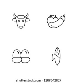 Linear Cow, Eggs, Vegetables, Corn Vector Illustration Of 4 outline Icons. Editable Pack Of Cow, Eggs, Vegetables, Corn