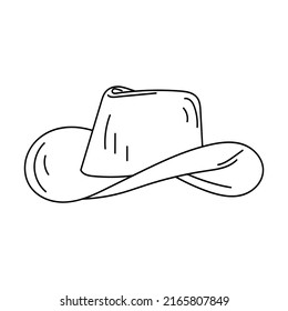 Linear Cowboy Hat. Hand Drawn Cowboy Hat. Doodle Vector Illustration