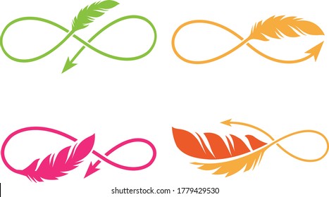 Linear creative logo, infinity sign and Feather