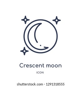 Linear crescent moon icon from Astronomy outline collection. Thin line crescent moon vector isolated on white background. 
