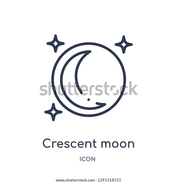 Linear crescent moon icon from Astronomy outline\
collection. Thin line crescent moon vector isolated on white\
background. 