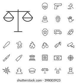 Linear crime icons set. Universal crime icon to use in web and mobile UI, crime basic UI elements set
