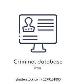 Linear criminal database icon from Law and justice outline collection. Thin line criminal database icon isolated on white background. criminal database trendy illustration