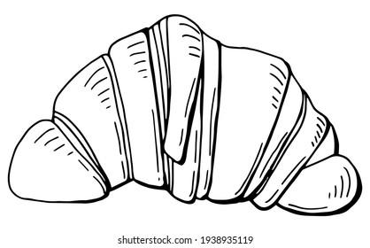 Croissant lineal sobre un fondo blanco aislado. Ilustración vectorial. Arte de la línea. Cocina francesa.