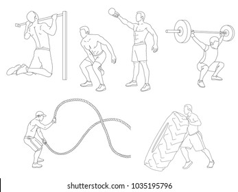 Linear crossfit strenght activity. Crossfit exercises. Crossfit training.