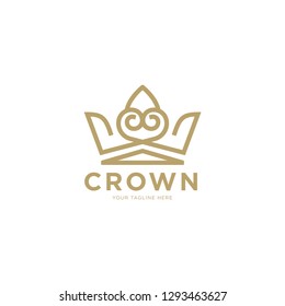 Linear crown icons. Royal, luxury symbol. King, queen abstract geometric logo