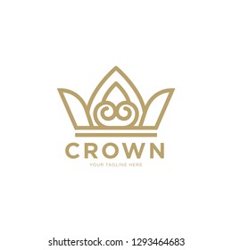 Linear crown icons. Royal, luxury symbol. King, queen abstract geometric logo