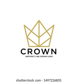 Linear crown icons. Royal, luxury symbol. King, queen abstract geometric logo.