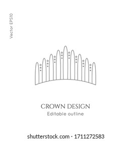 Linear crown vector icon. Royal, luxury symbol. Editable line royalty symbol isolated element. King, queen Template for logo or branding.