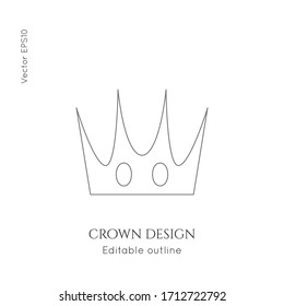 Linear crown vector icon. Royal, luxury symbol. Editable line royalty symbol isolated element. King, queen Template for logo or branding.