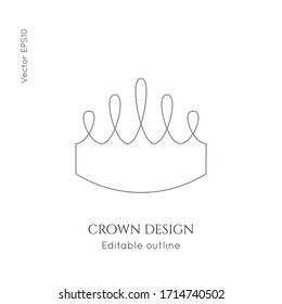 Linear crown vector icon. Royal, luxury symbol. Editable line royalty symbol isolated element. King, queen Template for logo or branding.