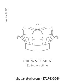 Linear crown vector icon. Royal, luxury symbol. Editable line royalty symbol isolated element. King, queen Template for logo or branding.