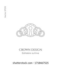 Linear crown vector icon. Royal, luxury symbol. Editable line royalty symbol isolated element. King, queen Template for logo or branding.