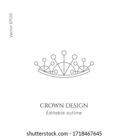 Linear crown vector icon. Royal, luxury symbol. Editable line royalty symbol isolated element. King, queen Template for logo or branding.