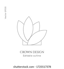 Linear crown vector icon. Royal, luxury symbol. Editable line royalty symbol isolated element. King, queen Template for logo or branding.