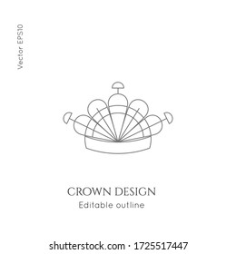 Linear crown vector icon. Royal, luxury symbol. Editable line royalty symbol isolated element. King, queen Template for logo or branding.