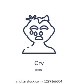 Linear cry icon from Kid and baby outline collection. Thin line cry icon isolated on white background. cry trendy illustration