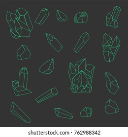 Linear crystals. Polygonal artistic figures with crystal shapes. Vector illustration.
