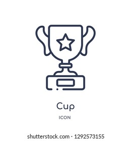 Linear cup icon from Football outline collection. Thin line cup icon vector isolated on white background. cup trendy illustration