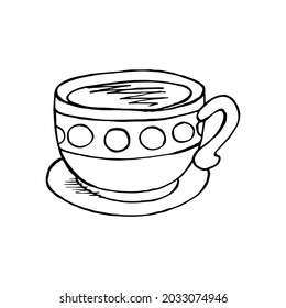 Linear Cup icon in hand draw style. Vector illustration for your design. Tea drinking, tea, coffee. Sign, icon, sticker