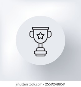 A linear cup icon with a star, an award or achievement, a bowl outline with two handles on the sides and a stand.