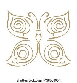 Linear curly hand drawn butterfly isolated on white background. Sketch butterfly icon. Vector illustration.
