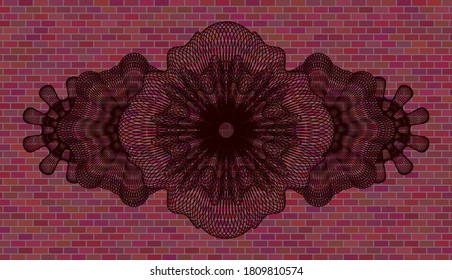 Muro de ladrillo de moneda lineal emblema realista. Los mosaicos son un fondo elegante. Ilustración artística. 