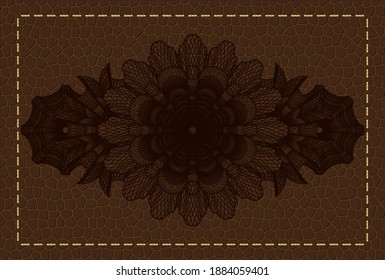 Banda de cuero marrón de moneda lineal. Fondo elegante de la cartera. Ilustración intensa. 