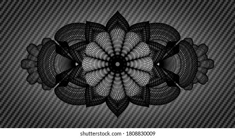 Señal realista oscura de fibra de carbono de moneda lineal. Fondo lujoso de textura de polímero. Ilustración intensa. 