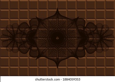 Linear currency chocolate bar emblem. Brown fashionable background. Vector illustration. 