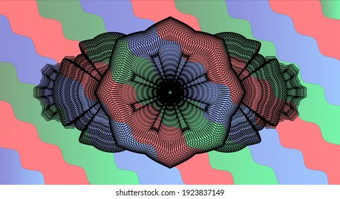 Linear currency Colorful badge. Curvy classic background. Intense illustration. 