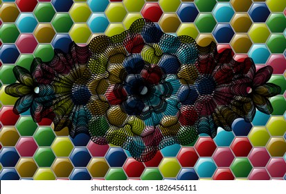 Linear currency Colorful badge. Hexagon fashionable background. Vector illustration. 