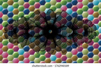 Banda de caramelos coloridos. Un fondo de lujo hexagonal. Ilustración. 