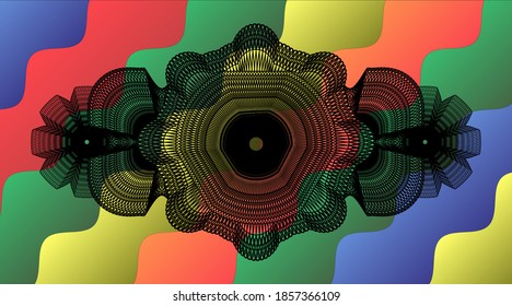 Linear currency Colorful candy multicolored realistic emblem. Curvy luxurious background. Intense illustration. 