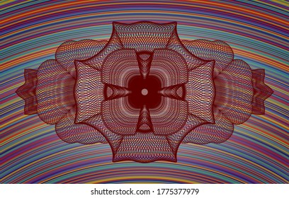 Linear currency colorful realistic badge. Showy fancy background. Artistic illustration. 