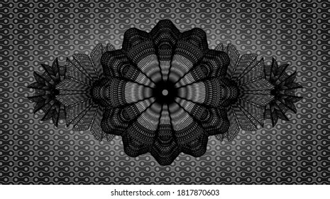 Linear currency dark abstract realistic emblem. Pattern fancy background. Vector illustration. 