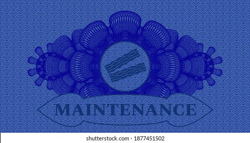 Decoración de moneda lineal icono de tocino y texto de mantenimiento color azul patrón japón realismo emblema. Fondo geométrico apuesto. Ilustración intensa. 