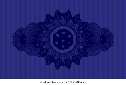Linear currency decoration cookie icon inside Blue color realistic badge. Bars exquisite background. Intense illustration. 